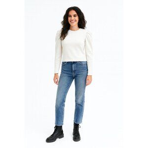 2/$30 ZARA Small Long Sleeve Beige Puff Shoulder Top